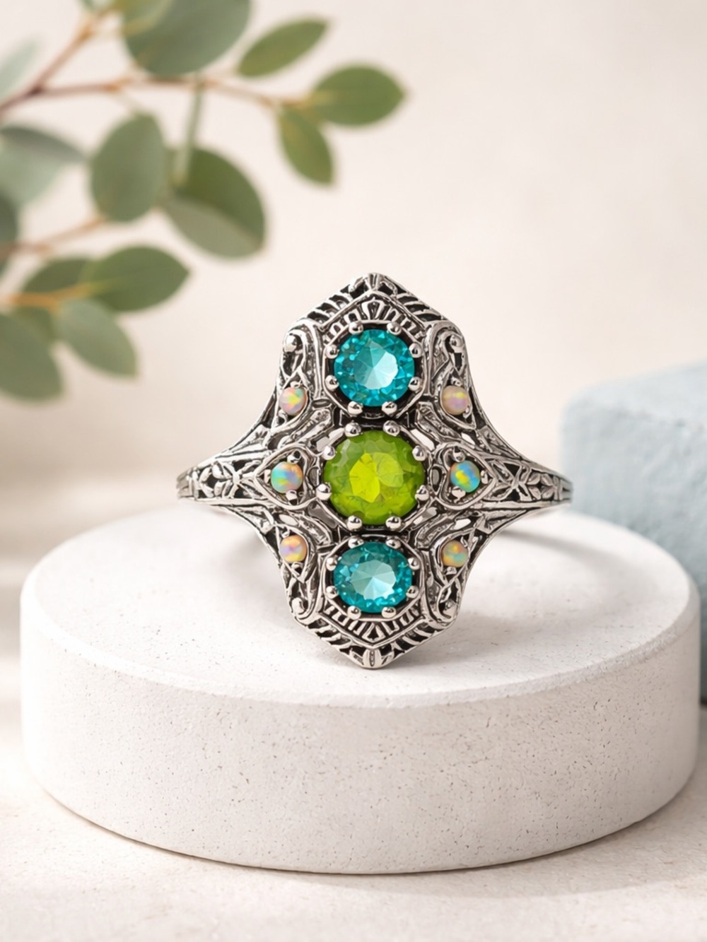 NEW! Peridot, Topaz & Opal Ring - Picture 7 of 12